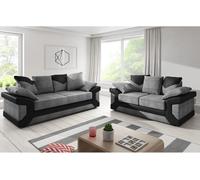 Luxury Life Dino Jumbo Cord With Leather 3+2 Seater Fabric Sofa In Grey With Black, Grey