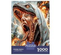Dino Fire Human 1000 Piece Jigsaw Puzzle Bundle Prehistoric Fury Vibe Jigsaw Puzzle Extra-Thick Cardboard Collector Mind Relaxation Travel Office Break Holiday 38x26cm/1000pcs
