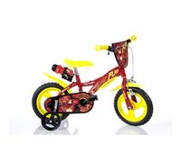 Dino Flash Kids 12in Bike - Red/Yellow with Front Shield & Stabilizers, 612L-FH