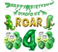 Dino Four 4th Birthday Party Decorations - Dinosaur Banner, Roar Balloons, Boys Kids Party Supplies