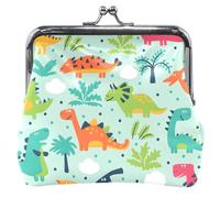 Dino Friends Green Cute Coin Purse Pouch Leather Buckle Kiss Lock Card Change Purse for Coin, Dino Friends Green, OneSize