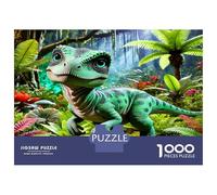 Dino Jungle Palm 1000 Pieces Jigsaw Puzzle Set Prehistoric Adventure Fun Jigsaw Puzzle Premium Cardstock Senior Enthusiasts Concentration Training Housewarming Gift Indoor Leisure 52x38cm/1000pcs