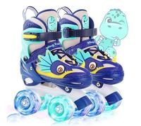 Dino Kids Toddler Roller Skates for Boys Girls Dinosaur Quad Skating Shoes with Shiny Light up Wheels Adjustable Sizes Beginners rollerskates for Birthday Xmas Gifts