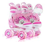 Dino Kids Toddler Roller Skates for Boys Girls Dinosaur Quad Skating Shoes with Shiny Light up Wheels Adjustable Sizes Beginners rollerskates for Birthday Xmas Gifts