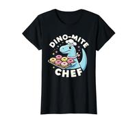 Dino-Mite Chef Cooking Dinosaur T-Rex Value Graphic T-Shirt, Women, Black, M