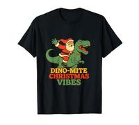 Dino-Mite Christmas Vibes Retro Santa Riding Dinosaur T-Shirt