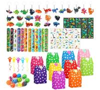 Dino Party Bag Children's Birthday Boys with Ring, Key Ring, Snap Bracelet, Gift Bag with Sticker, Dino Tattoo Children, Bouncy Ball, Suitable for Birthdays, Halloween, Gifts Party