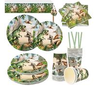 Dino Party Tableware, 82 Pieces Dinosaur Birthday Party Set, Dino Birthday Tableware, Dinosaur Children's Birthday Decoration, Dinosaur Party Paper Plates for Dinosaurs, Children's Birthday, Boys and