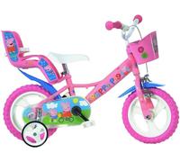 Dino Peppa Pig Pink Girls Bike with Doll Carrier - 12in MAG Wheels