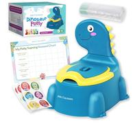 Dino Potty, Dinosaur Potty Training Set, Toilet Potty Seat for Boys & Girls with Splash Guard, Toddler, Lid & Comfortable Back Rest, Includes Free Liners & Reward Sticker Chart (Blue)