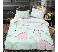 Dino Princess Comforter Cover 3D Print Extra Soft 3-Piece Bed Set Hidden Zipper Cartoon Cute Dinosaur Quilt Cover Premium All Season for Adults Women Kids Girls Boys Teens Youth Single（135x200cm）