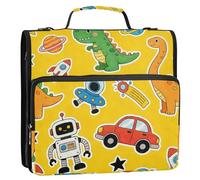 Dino & Race Car Adventure 1.5-Inch 3-Ringing Sturdy Zipper Binder with Handle Laege Capacity Portfolio Binder Suitable for Middle School