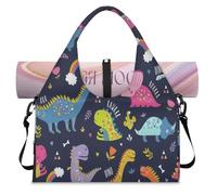 Dino Sports Duffel Bag for Women Men Cartoon Animal Dino Weekend Overnight Bag with Shoe Compartment Shoulder Tote Luggage Bag for Yoga Gym Travel