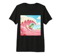 Dino Surfing on an Ice Wave Premium T-Shirt