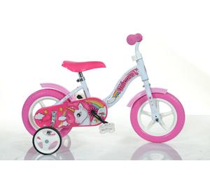 Dino Unicorn Girls 10" Bicycle With Stabilisers White Pink Cycling