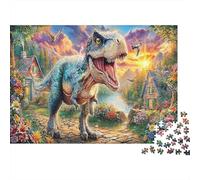 Dino Village 1000 Pc Premium Cardboard T-Rex Jigsaw Puzzle Pack Family Lovers Fun And Challenging Family Game for Home Decor Thoughtful Gift Idea 70x50cm/1000pcs