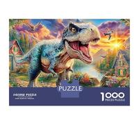 Dino Village 1000 Piece Jigsaw Puzzle Set for Adults Kids 12+，Floral T-Rex，Educational Game Challenge Fun Present Activity Wall Decor Mind Relaxation 38x26cm/1000pcs