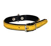 Dino YELLOW DOG PUPPY LEATHER COLLAR BLACK PADDED BLUE YELLOW PINK small medium large (14"/36cm long collar)
