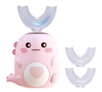DinoBrush 360° Kids Ultrasonic Toothbrush, Cartoon Dinosaur U Shaped Ultrasonic Toothbrush, Kids Electric Rechargeable Waterproof Tooth Brush for Age 2-12 Years Boys and Girls (Pink)