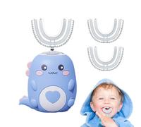 Dinobrush 360 Kids Ultrasonic Toothbrush, LulaBini DinoBrush Tooth Brush, Cartoon Design U Shaped Toothbrush, Chewable Silicone Silent Electric Tooth Brush (2-6 Age, Blue+2 Brush Head)