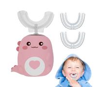 Dinobrush 360 Kids Ultrasonic Toothbrush, LulaBini DinoBrush Tooth Brush, Cartoon Design U Shaped Toothbrush, Chewable Silicone Silent Electric Tooth Brush (2-6 Age, Pink+2 Brush Head)