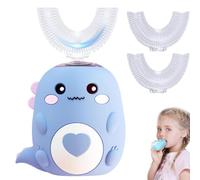 DinoBrush 360° Kids Ultrasonic Toothbrush, U Shaped Automatic Toothbrush, Dinosaur Electric Toothbrushes with Silicone Bristles, All-Round Cleaning BPA Free Teeth Brush (for Kids 2-6, Blue)