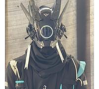 [Dinoca] Cyberpunk Mask, Music Festival, School Festival, Party, Punk Mask, Cosplay Costume, Cool Costume, LED Light Mask, Samurai Mask (One Size, Black)