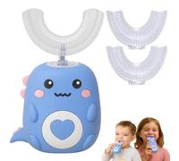 DinoDent U Shaped Ultrasonic Toothbrush with 2 Silicone Replacement Heads & 5 Modes,Dinodent Kids 360º Ultrasonic Electric Toothbrush,IPX7 Waterproof Cleans All Teeth at Once in Just 60S (Blue/6-12)