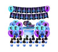 Dinoeye Black Panther Birthday Party Supplies: 18pcs Balloons, 13pcs Toppers, 1pcs Happy Birthday Banner