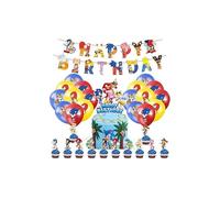 Dinoeye Sonic Birthday Party Supplies: 13pcs Cake Decorations, 18pcs Blue & White Cartoon Balloons, 1pcs Birthday Banner