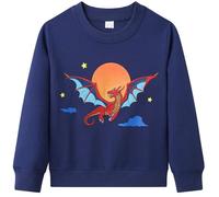 Dinopjs Boys Jumper, Dinosaur Boy Sweatshirt, Cotton Long Sleeve Tops, Casual Pullover Dino Tshirt, Toddler Sweat Shirt, Flying Dragon Knight Full Moon Night Warm Clothes for Kids 7-8 Years, Navy Blue