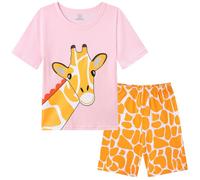 Dinopjs Girl's Pyjama Sets Cotton Dinosaur Giraffe Pjs Kids Summer Short Pajamas for Girls 6-7 Years Children Clothes, Pink