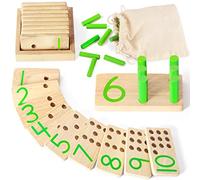 DINORUN Montessori Toys Wooden Toys Counting Sticks Number Maths Games with Storage Bag Educational Gifts for Kids Age 3+