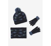 Dinos Beanie + Snood + Mittens/Gloves Set for Boys navy blue