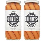 Dino's Famous All American Style Little Franks 8 Beechwood Smoked Pork (75%) Hot Dogs in a Juicy Brine 550 g Jar (Pack of 2)