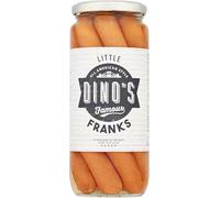 Dino's Famous All American Style Little Franks 8 Beechwood Smoked Pork (75%) Hot Dogs in a Juicy Brine 550 g Jar (Pack of 1)