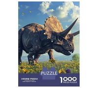Dinosaur 1000 Pc Eco-Friendly Paper Triceratops Grass Puzzle Adult Hobbyists Portable Mind Decompression Hours Fun 38x26cm/1000pcs