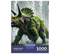 Dinosaur 1000 Pc Sturdy Paper Board Mossy Triceratops Puzzle Family with Kids 8+ Wall Decor Vibrant Colors 38x26cm/1000pcs