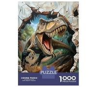 Dinosaur 1000 Piece Recycled Paper T-Rex Breaking Wall Puzzle Adults Reusable Stress Relief Brain Teaser 52x38cm/1000pcs