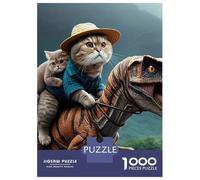 Dinosaur 1000 Piece Sturdy Paper Cat Riding Dino Puzzle Parent-Child Interactive Game Home Leisure HD Printing 38x26cm/1000pcs