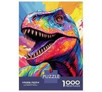 Dinosaur 1000 Pieces Thickened Paper Colorful Pop Art T-Rex Puzzle Grown-Ups Easy Store Relaxation Hobby Engaging Teaser 52x38cm/1000pcs