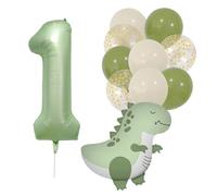 Dinosaur 1st Birthday Decorations, Complete Dinosaurs Theme 1st Birthday Balloons Set - 1 Number 1 Balloon, 1 Dinosaur Balloon, 9 Balloons, Green Dino Party Supplies Decoration for Boys and Girls