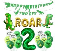 Dinosaur 2nd Birthday Decorations, Banner, Roar Balloons,Two Birthday Decorations for Boys Kids 2nd Dinosaur Party Supplies