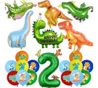 Dinosaur 2nd Birthday Party Decorations - 24 Pcs Dino Party Balloons Set Including Number 2 Foil Balloon and Latex Balloons for Kids Boys Animal Themed Jungle Safari Birthday Decoration
