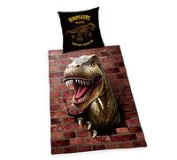 Dinosaur 3D Bedding, Pillowcase approx. 80 x 80 cm, Duvet Cover approx. 135 x 200 cm, with Smooth-Running Branded Zip, 100% Cotton Renforcé