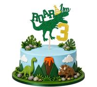 Dinosaur 3rd Birthday Cake Topper for Boys Girls - Green Glitter “ROAR IM 3” Cake Decoration - Jurassic Dinosaur Birthday Party Supplies - Kids Birthday Cake Decorations