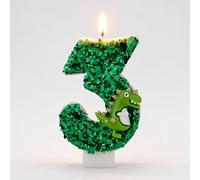 Dinosaur 3rd Birthday Candle - Long Burning Safe Non-Toxic Number 3 Candle with Dinosaur Topper for Boys Cake Decorations (Green)