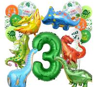Dinosaur 3rd Birthday Decorations Balloons - Dino Party Supplies Set with Green Letter Giant Number Foil Balloon, Jungle Theme Latex Balloons for 3 Years Old Kids Birthday Party