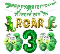 Dinosaur 3rd Birthday Decorations, Banner, Roar Balloons,Three Birthday Decorations for Boys Kids 3rd Dinosaur Party Supplies