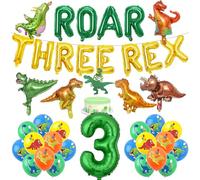 Dinosaur 3rd Birthday Party Decorations - 40 Pcs Dinosaur Balloons Roar Three Rex Letter Balloons Number 3 Foil Balloon Cake Topper Jungle Decoration For 3 Years Old Boys Animal Themed Birthday